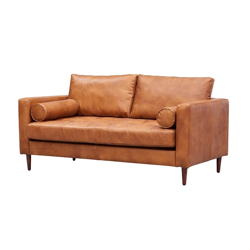 Crafters and Weavers Alamo Contemporary Italian Leather Loveseat in Light Brown
