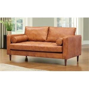 Crafters and Weavers Alamo Contemporary Italian Leather Loveseat in Light Brown