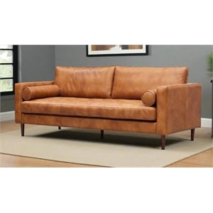 Crafters and Weavers Alamo Contemporary Italian Leather Sofa in Light Brown