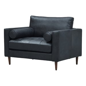 Crafters and Weavers Alamo Contemporary Italian Leather Arm Chair in Slate