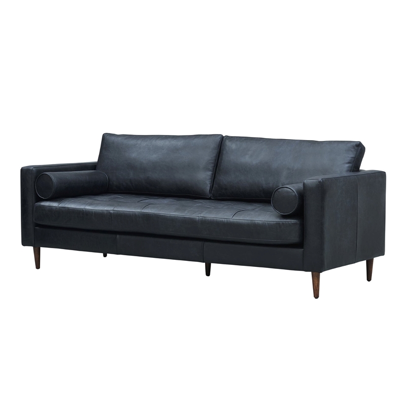 Crafters and Weavers Alamo Contemporary Italian Leather Sofa in Slate