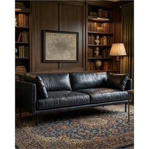 Crafters and Weavers Venezia Contemporary Leather Sofa in Slate