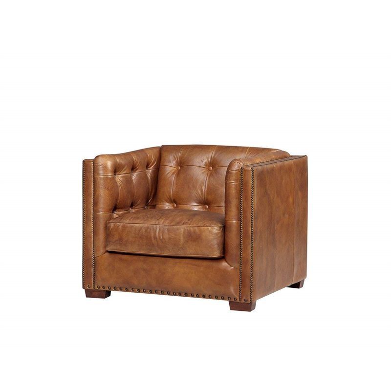 Crafters and Weavers Tuxedo Contemporary Leather Arm Chair in Light Brown