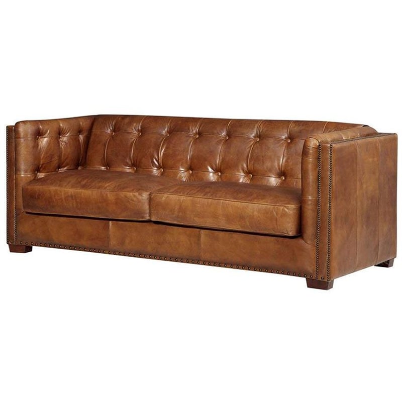 Crafters and Weavers Tuxedo Contemporary Italian Leather Sofa in Light Brown