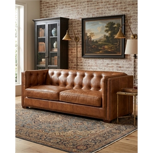 Crafters and Weavers Tuxedo Contemporary Italian Leather Sofa in Light Brown