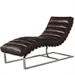 Crafters and Weavers Plano Channeled Leather & Steel Chaise Lounge in Dark Brown