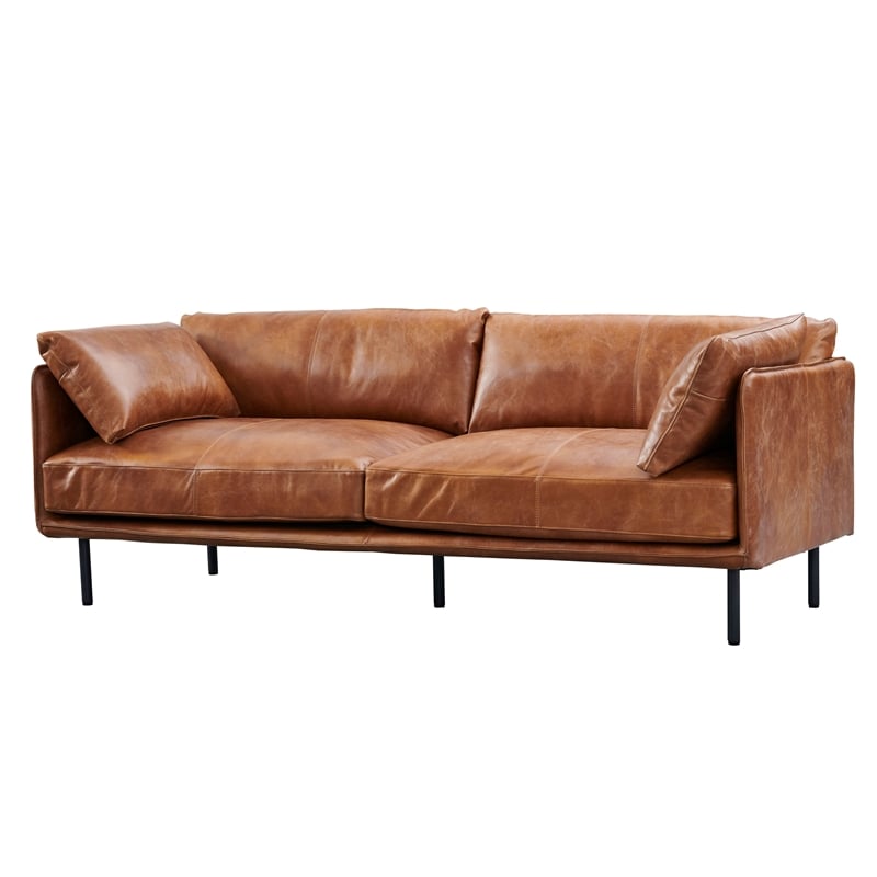 Crafters and Weavers Venezia Contemporary Leather Loveseat in Light Brown/Black