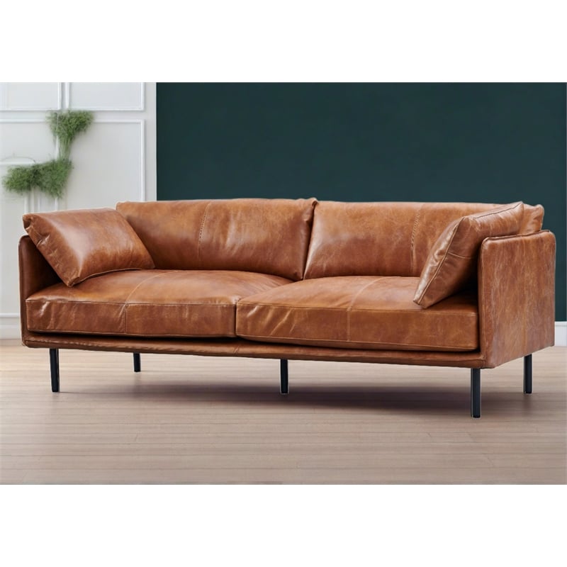 Crafters and Weavers Venezia Contemporary Leather Loveseat in Light Brown/Black
