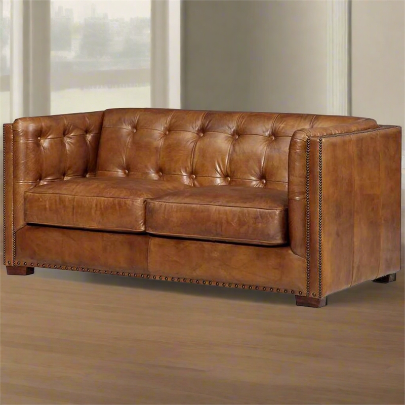 Crafters and Weavers Tuxedo Contemporary Leather Arm Chair in Light Brown