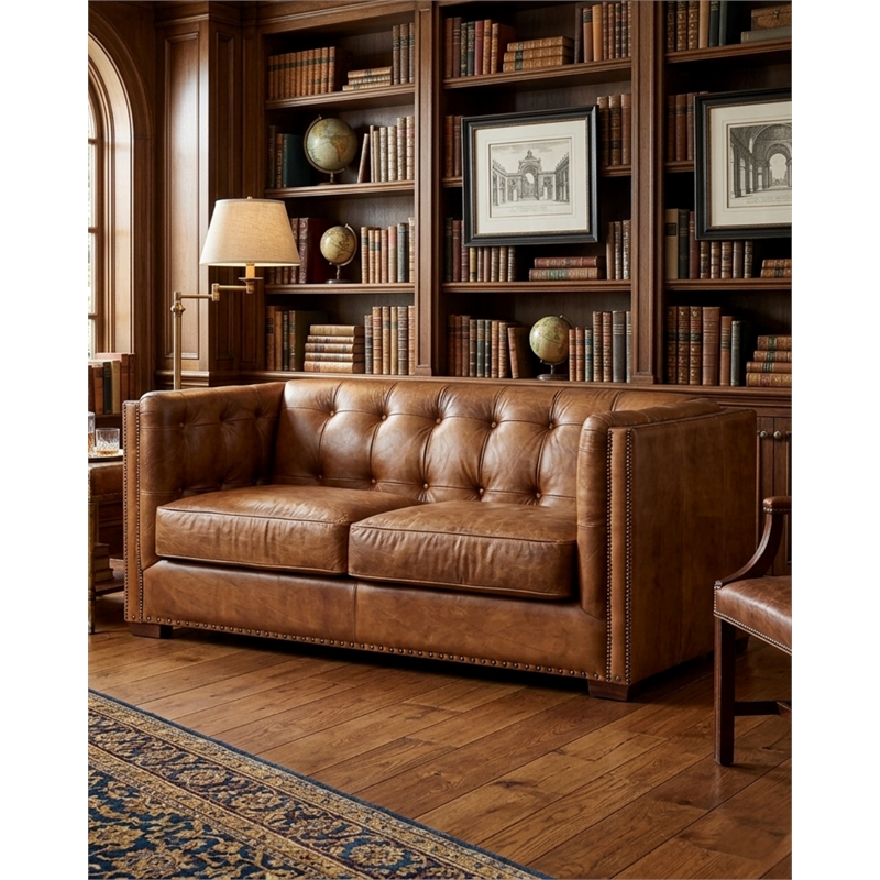 Crafters and Weavers Tuxedo Contemporary Leather Arm Chair in Light Brown