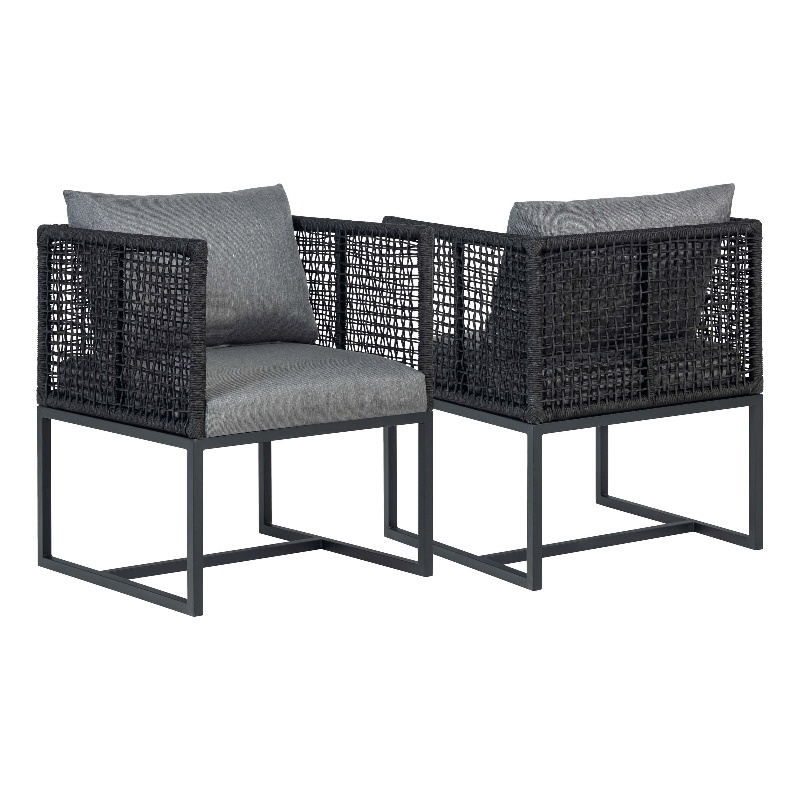 Pair of Sardinia Outdoor Aluminum Dining Chair with Rope Design - Black