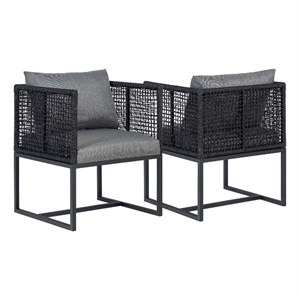 Pair of Sardinia Outdoor Aluminum Dining Chair with Rope Design - Black