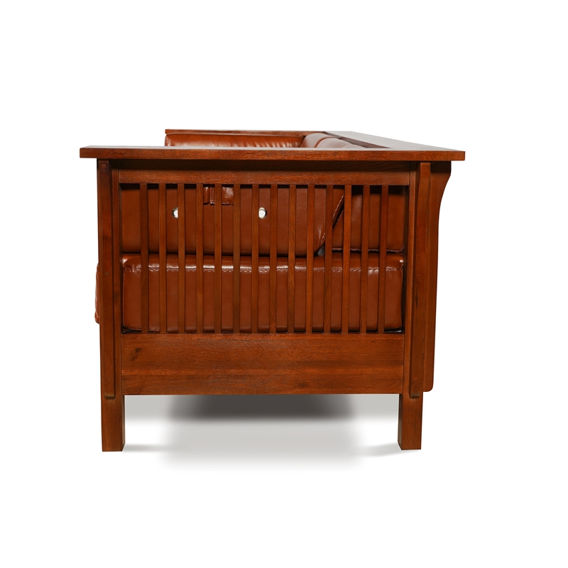 Mission / Craftsman Cubic Slat Side Sofa - Russet Brown Leather (RB2)