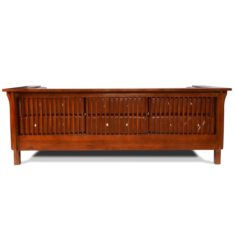Mission / Craftsman Cubic Slat Side Sofa - Russet Brown Leather (RB2)