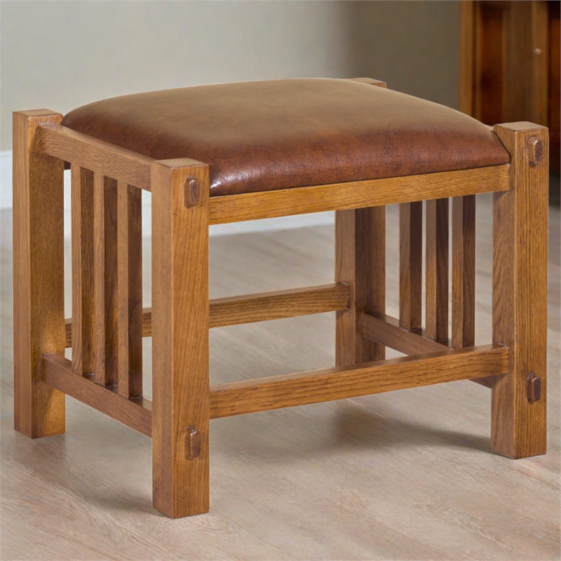 Mission Spindle Stool - Quarter Sawn Oak & Leather Michael's Cherry