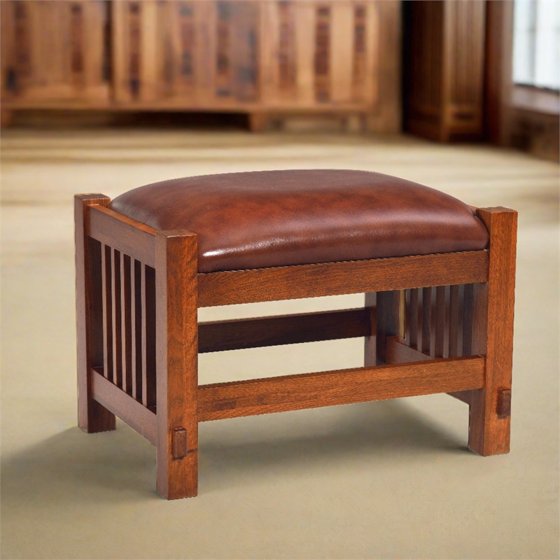 Mission Spindle Stool - Quarter Sawn Oak & Leather 1515 RL