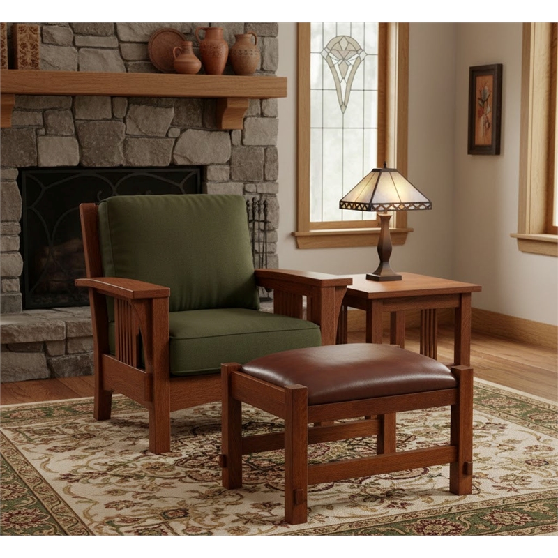 Mission Spindle Stool - Quarter Sawn Oak & Leather 1515 BL
