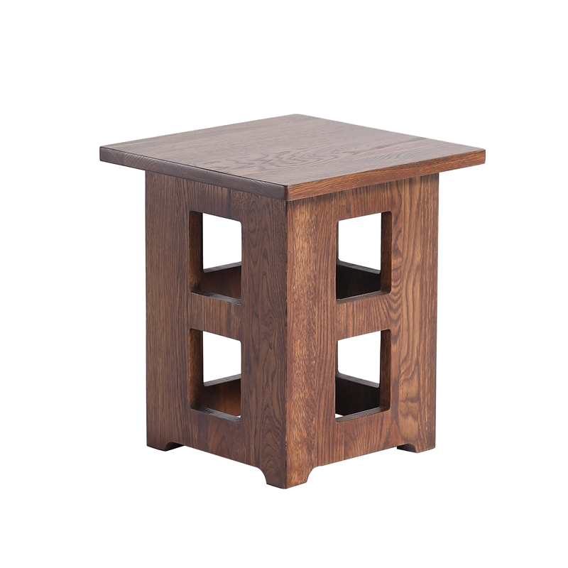 Mission Solid Oak Square End Table with Cut Outs - Walnut