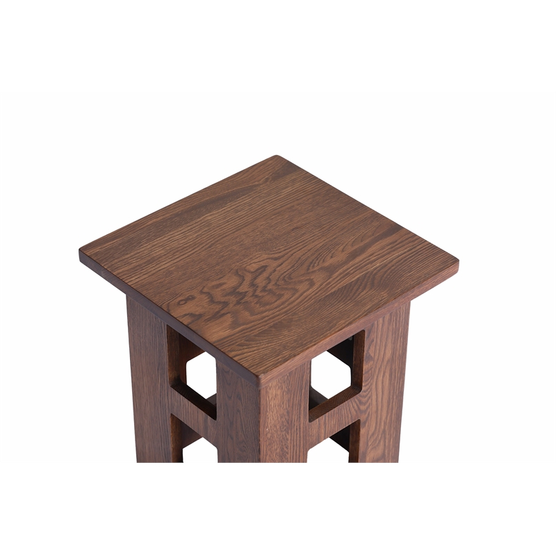 Mission Solid Oak Square End Table with Cut Outs - Walnut