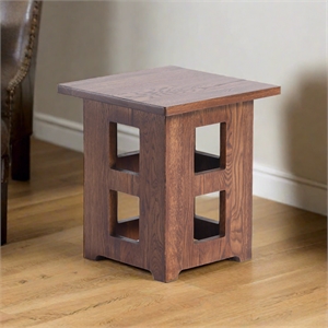 Mission Solid Oak Square End Table with Cut Outs - Walnut