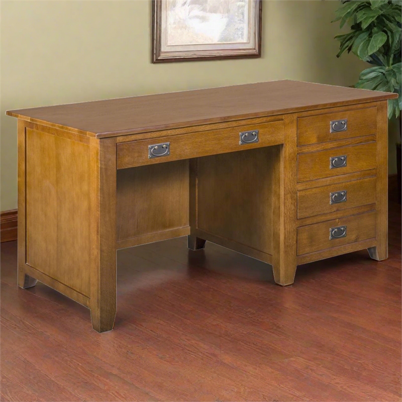 Mission Quarter Sawn Oak 5 Drawer Library Desk - Michael's Cherry