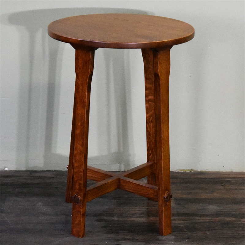 Arts and Crafts / Mission Style Oak Round End Table - Walnut