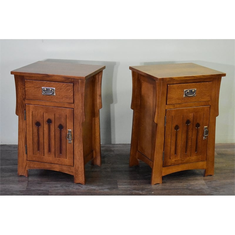 Mission Style Solid Quarter Sawn Oak Keyhole Nightstand - Walnut