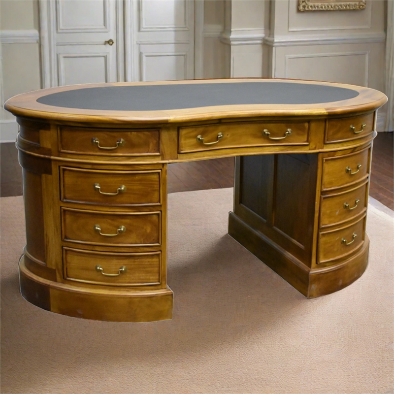 Crafters and Weavers Legacy Mahogany Wood Leather Top Kidney Desk Light Walnut