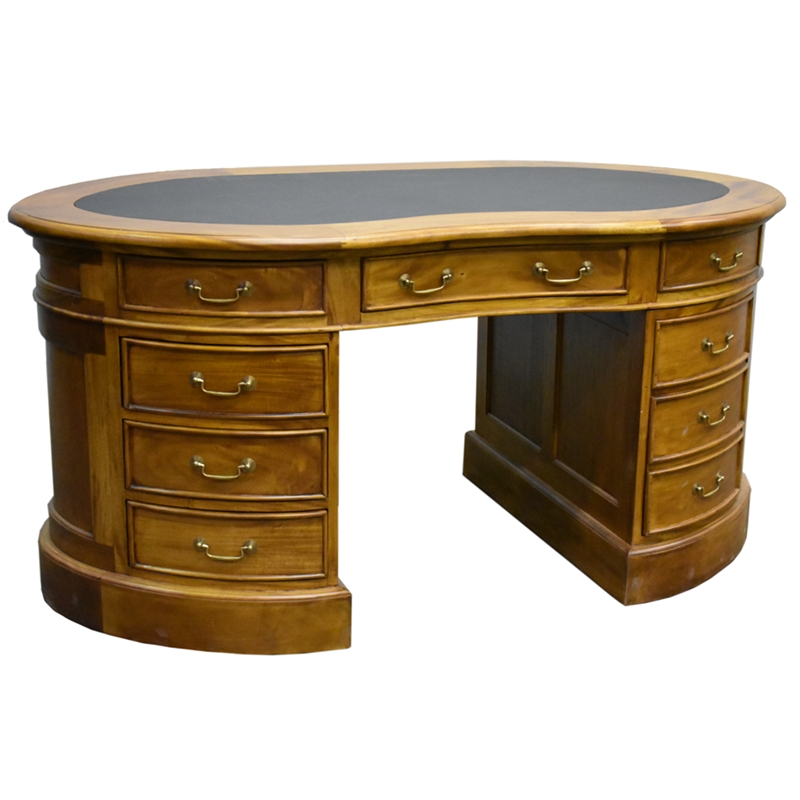 Crafters and Weavers Legacy Mahogany Wood Leather Top Kidney Desk Light Walnut