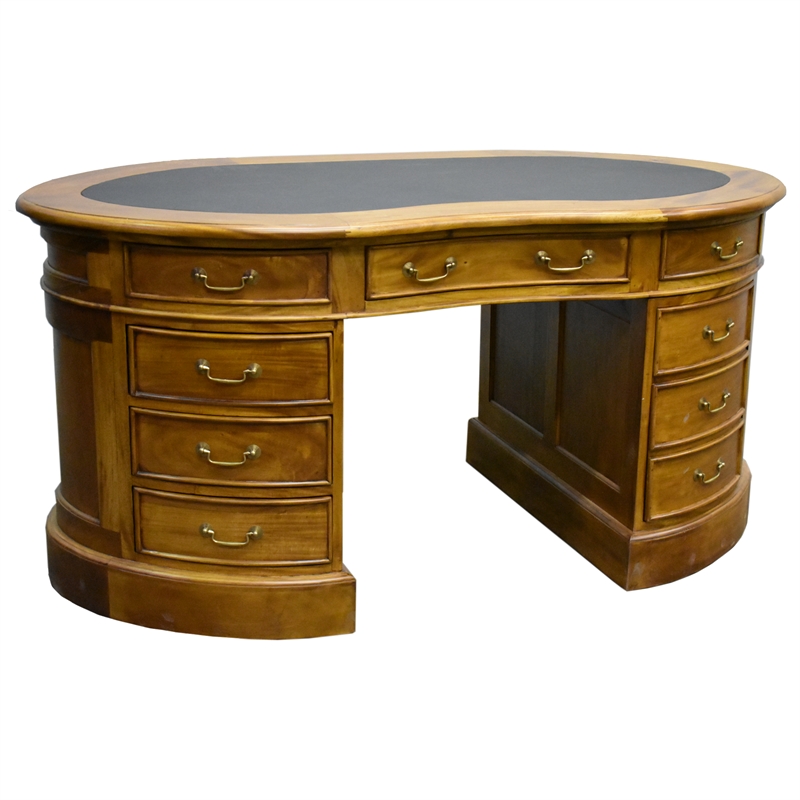 Crafters and Weavers Legacy Mahogany Wood Leather Top Kidney Desk Light Walnut