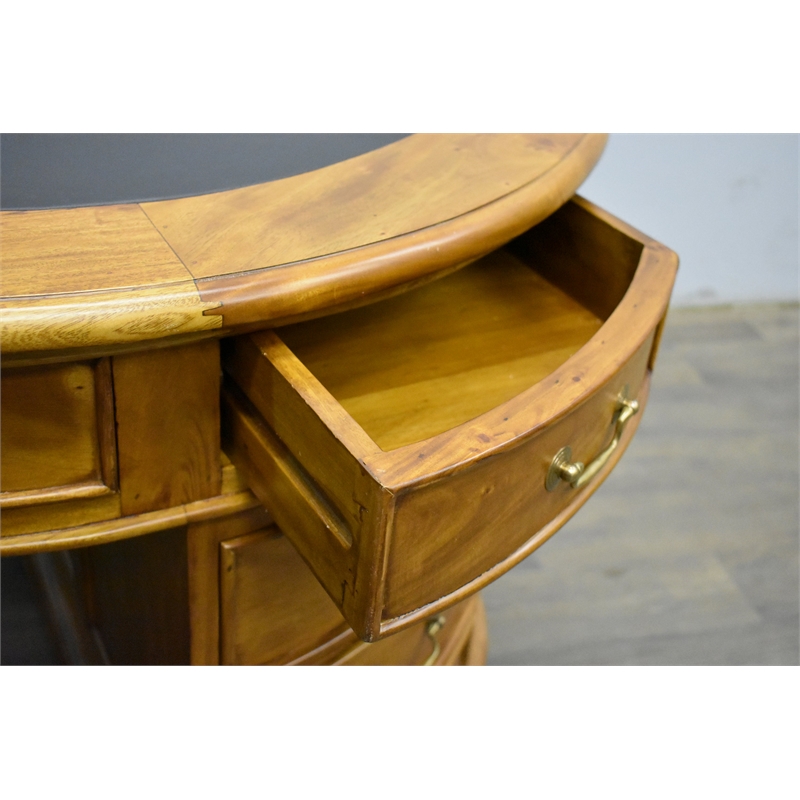 Crafters and Weavers Legacy Mahogany Wood Leather Top Kidney Desk Light Walnut