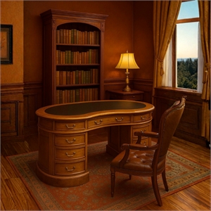 Crafters and Weavers Legacy Mahogany Wood Leather Top Kidney Desk Light Walnut