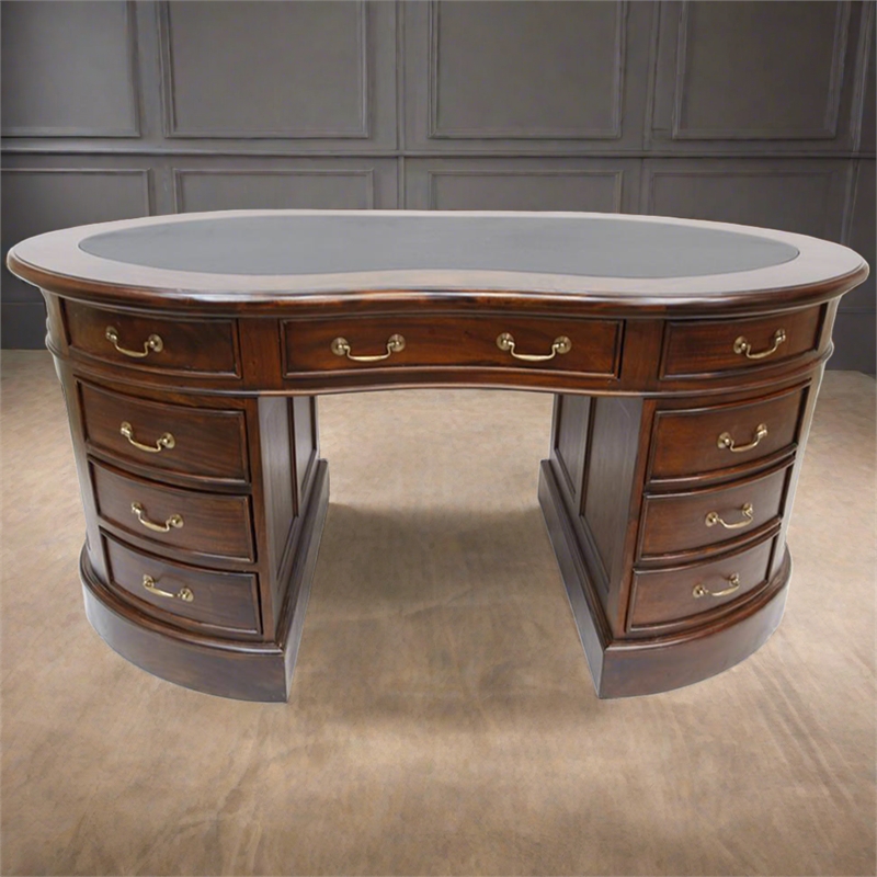 Crafters and Weavers Legacy Mahogany Wood Leather Top Kidney Desk - Brown Walnut