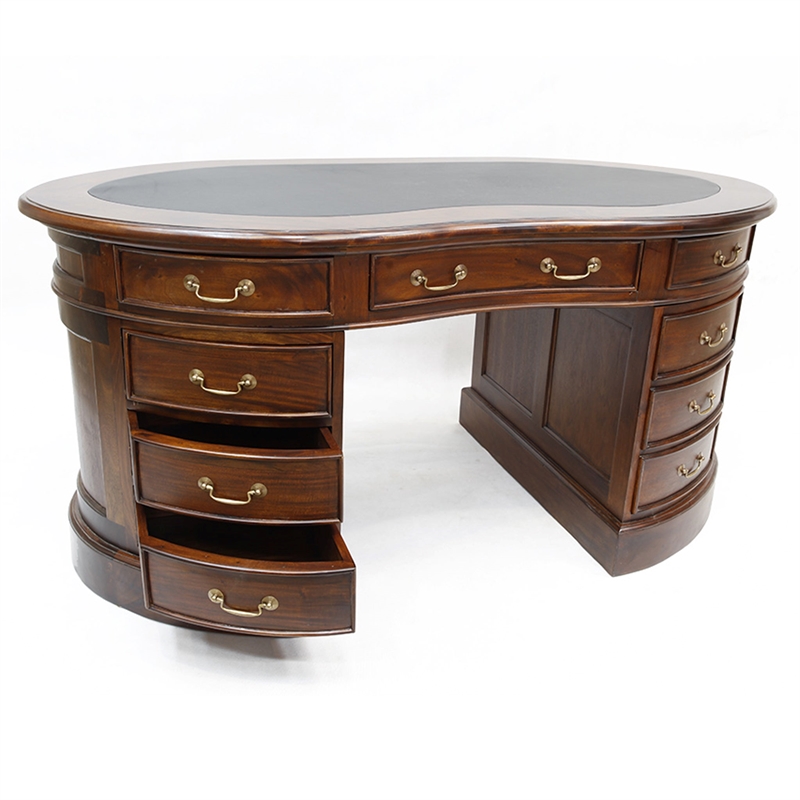 Crafters and Weavers Legacy Mahogany Wood Leather Top Kidney Desk - Brown Walnut