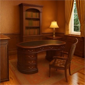 Crafters and Weavers Legacy Mahogany Wood Leather Top Kidney Desk - Brown Walnut