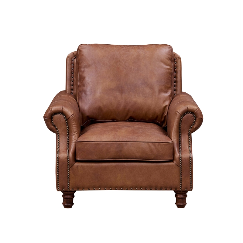 Crafters and Weavers English Rolled Arm Chair in Bark Brown Leather