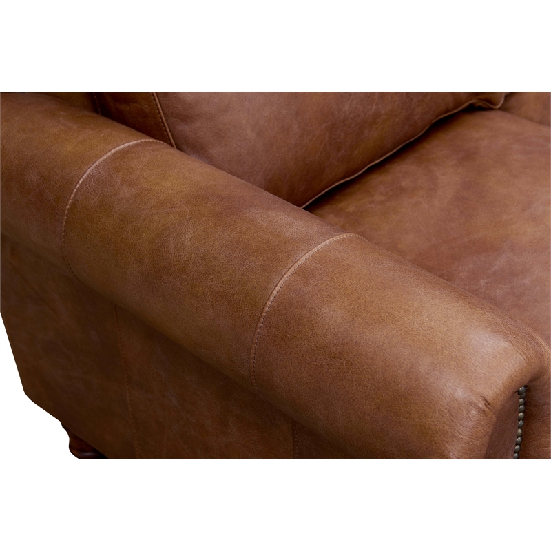 Crafters and Weavers English Rolled Arm Chair in Bark Brown Leather