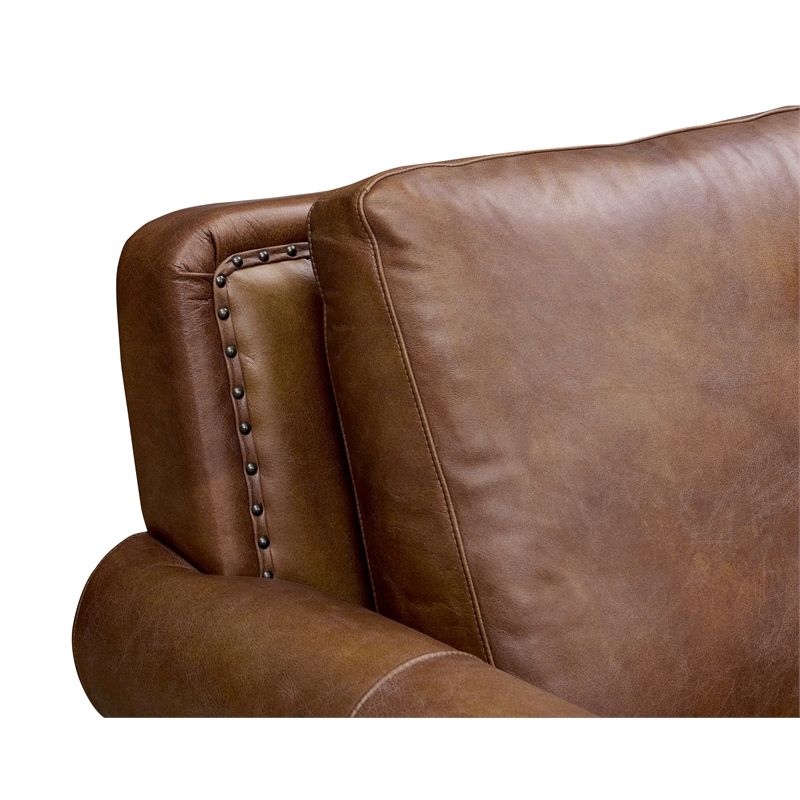 Crafters and Weavers English Rolled Arm Chair in Bark Brown Leather