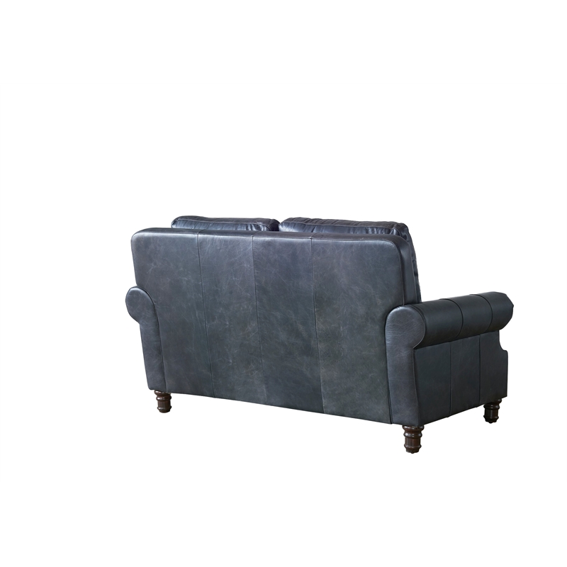 Crafters and Weavers English Rolled Arm Love Seat in Slate Leather