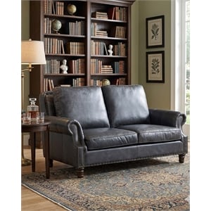 Crafters and Weavers English Rolled Arm Love Seat in Slate Leather