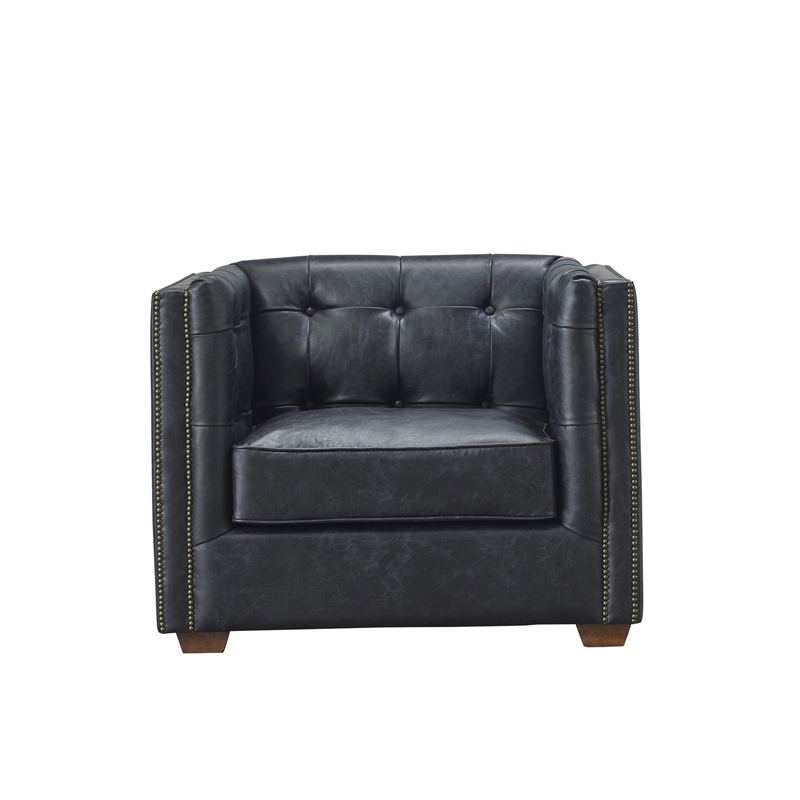 Crafters and Weavers Tuxedo Leather Arm Chair in Slate