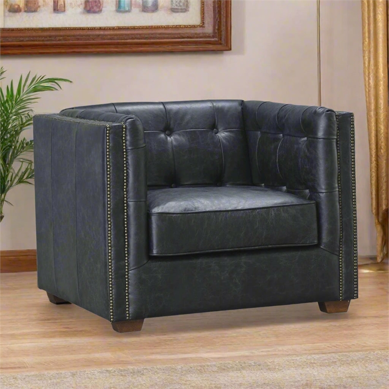 Crafters and Weavers Tuxedo Leather Arm Chair in Slate