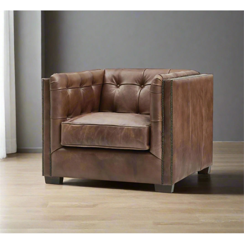 Crafters and Weavers Tuxedo Leather Arm Chair in Bark Brown