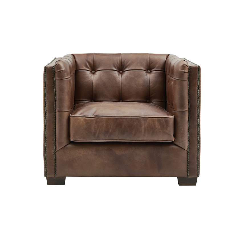 Crafters and Weavers Tuxedo Leather Arm Chair in Bark Brown