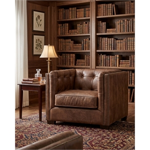 Crafters and Weavers Tuxedo Leather Arm Chair in Bark Brown
