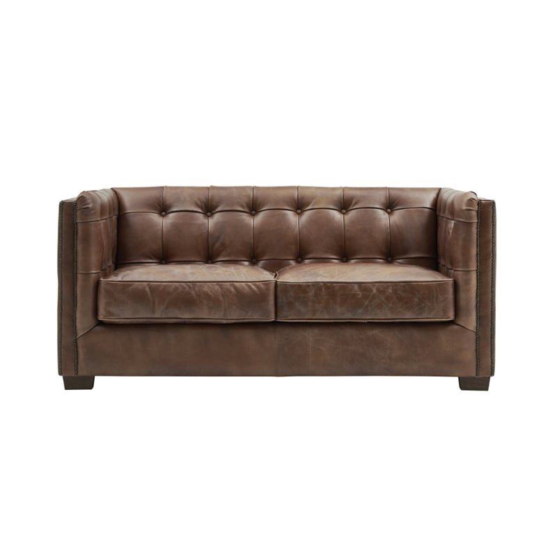 Crafters and Weavers Tuxedo Leather Love Seat in Bark Brown