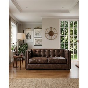 Crafters and Weavers Tuxedo Leather Love Seat in Bark Brown