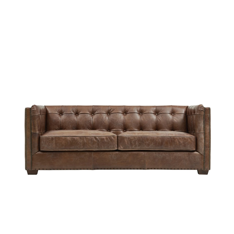 Crafters and Weavers Tuxedo Leather Sofa in Bark Brown
