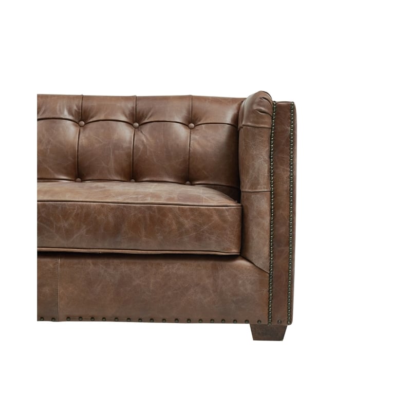 Crafters and Weavers Tuxedo Leather Sofa in Bark Brown
