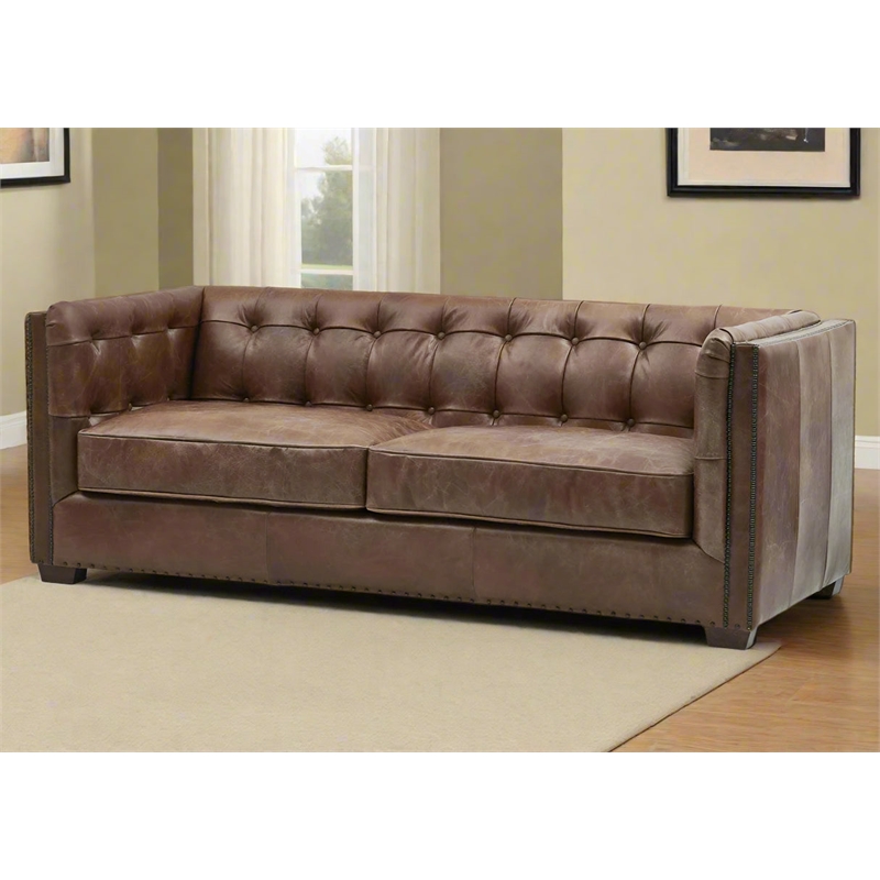 Crafters and Weavers Tuxedo Leather Sofa in Bark Brown
